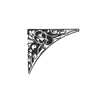 Hand drawn vector abstract outline,graphic,line vintage art ornament floral frame corner in calligraphic elegant modern style.Ornate floral vintage outline design concept.Vector frame elements.