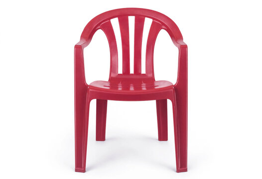 Red plastic chair isolated on white background