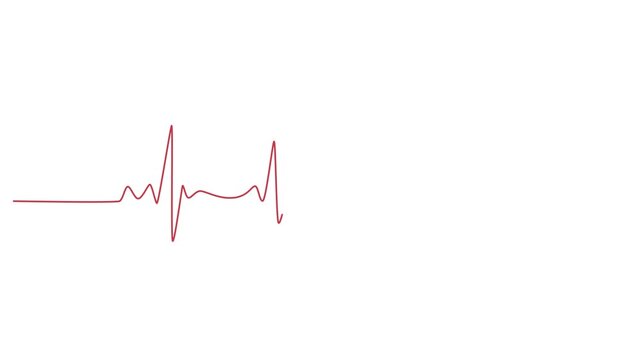 Minimalist red heartbeat line with heart shape, medical EKG pulse vector illustration, continuous line art for healthcare and cardiology concepts 4k video
