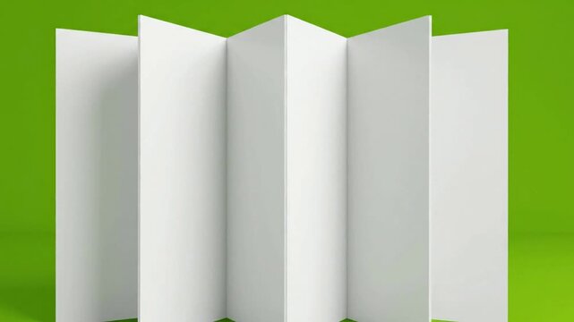 Blank accordion fold brochure mockup on green background, customizable paper leaflet template for branding and marketing presentation