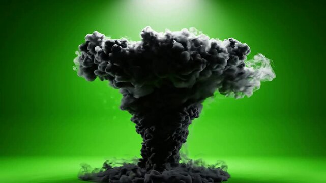 Dark smoke tornado swirling on green screen background, abstract atmospheric vortex effect for motion and visual effects compositing