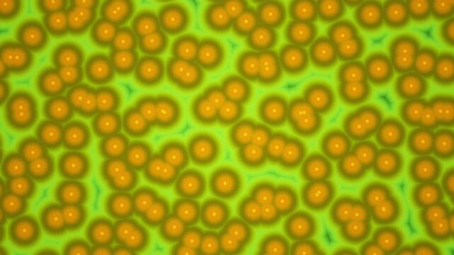 An abstract background pattern displays glowing green and yellow circular motifs arranged in a seamless, looping arrangement.