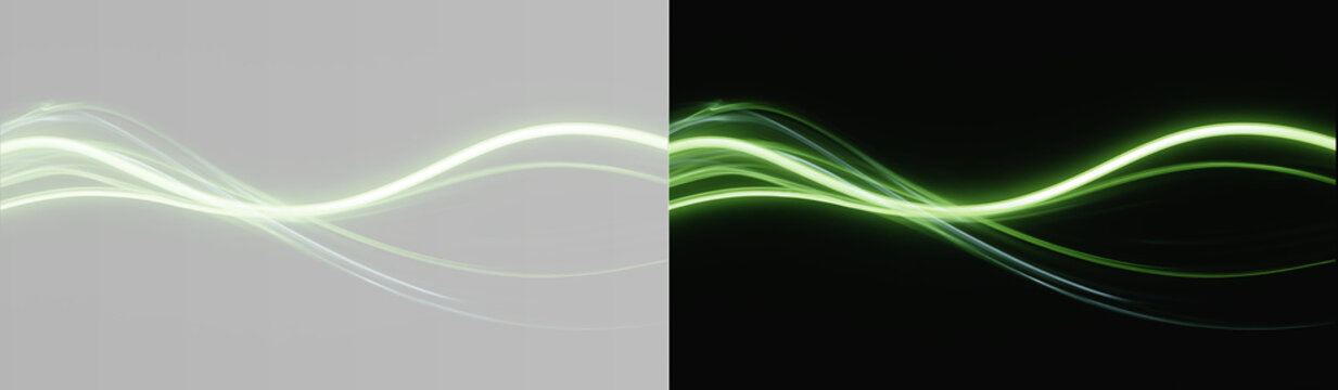 Futuristic green light wave energy vector, abstract smooth wavy line trail for tech banner and eco graphic design