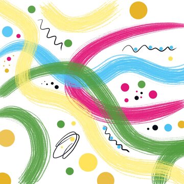 Abstract colorful posters set with bold overlapping ribbon, doodle lines. Playful brushstroke arcs and dopamine color dots on a light background, vibrant abstract pattern for modern wall decor