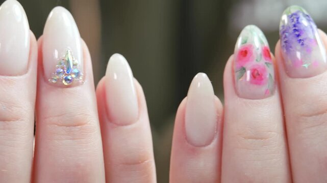 Samples of the nail pattern. Manicure samples on well-groomed hands and nails.