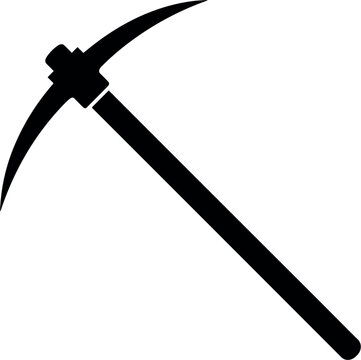 Pickaxe black silhouette icon minimalist mining tool or construction pick axe equipment isolated on a clean white background vector illustration