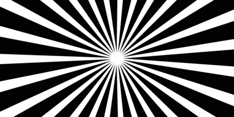 Abstract Black and White Sunburst Background with Radial Rays and Concentric Lines in Retro Circus Style for Hypnotic Optical Illusion and Creative Graphic Design. © DIMAS