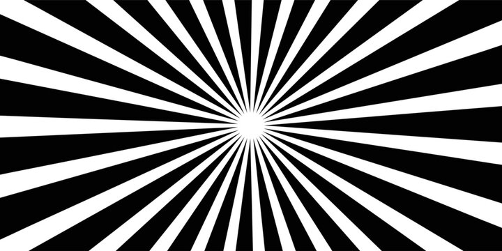 Abstract Black and White Sunburst Background with Radial Rays and Concentric Lines in Retro Circus Style for Hypnotic Optical Illusion and Creative Graphic Design.