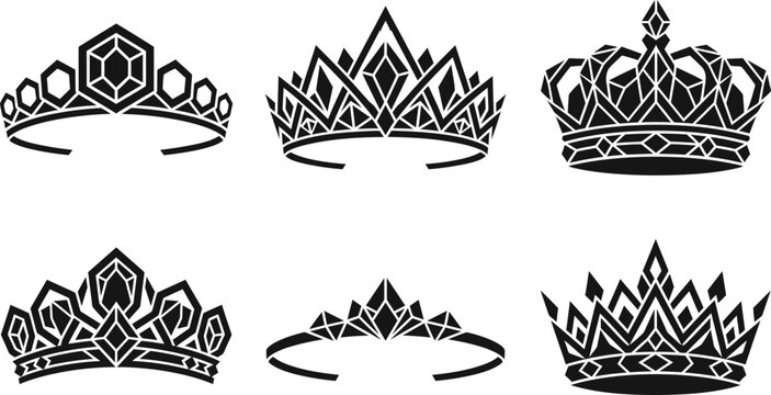 Elegant wedding vector bundle black crown designs for bridal showers invitations royal wedding themes