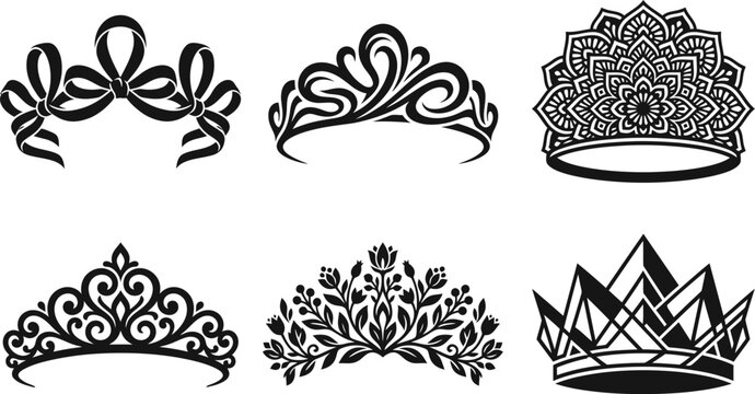 Elegant wedding vector bundle crowns tiaras and floral elements for bridal designs invitations