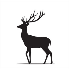 Fototapeta premium forest deer at dawn vector silhouette line art logo concept illustration
