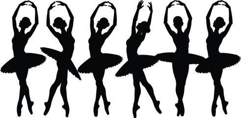 Five black silhouettes of ballerinas © MST Hasina