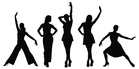 Fototapeta premium Five women in dance poses, expressive