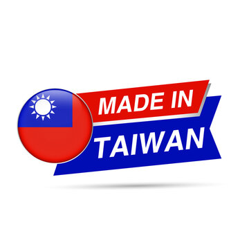 Made in Taiwan Label with Taiwan Flag Vector Badge