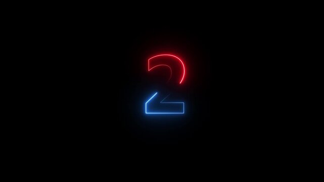 Glowing neon line number 2 text animation on black background. Abstract 2 text number countdown icon animation. 4k stock video