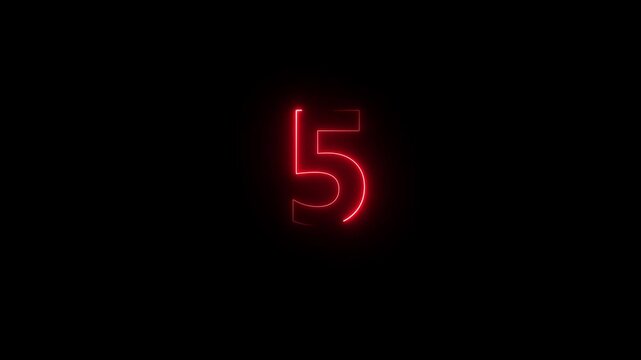 Glowing neon line number 5 text animation on black background. Abstract neon text 5 number countdown icon animation. 4k stock video
