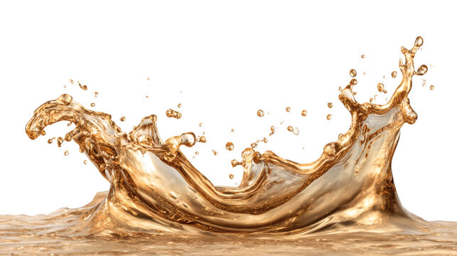 Champagne-colored liquid splash isolated on a white background