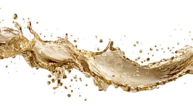 Champagne-colored liquid splash isolated on a white background