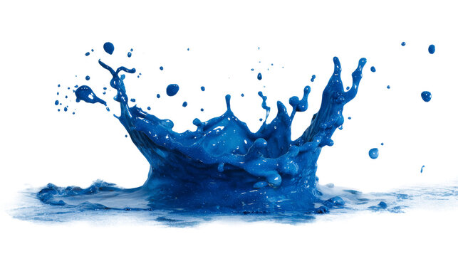 Indigo liquid splash with scattered droplets isolated on a white background 