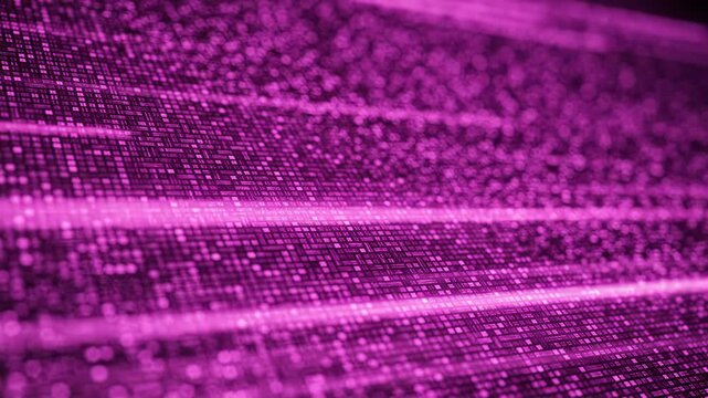 Abstract digital background with glowing purple data squares and light streaks