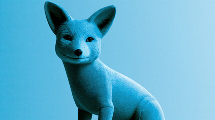 Fototapeta premium Blue Textured Fox Figure Against Blue Background
