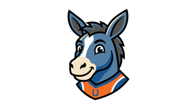 Cartoon donkey mascot head with orange jersey.
