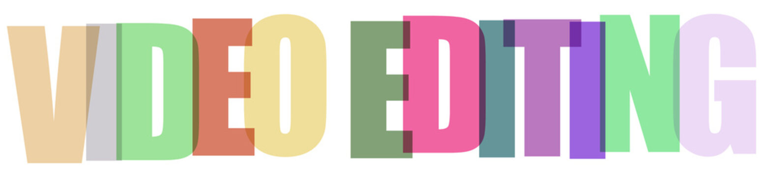 Multicolored text video editing on white background