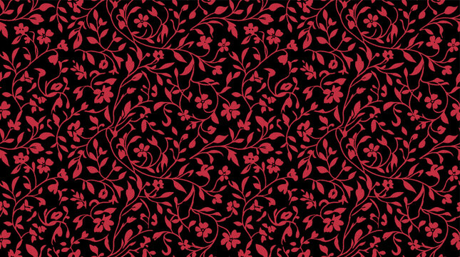 Red floral halftone pattern with dither texture on black background abstract botanical floral pattern with halftone dot texture and grunge style