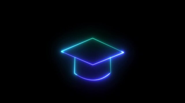 neon line Graduation cap icon . Graduation cap icon , line icon animation , Graduation day, graduation cap and diploma line icon animation on background