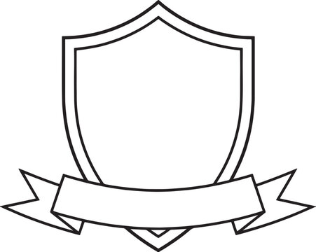 Classic blank shield outline with a decorative ribbon banner below ready for custom text or logo