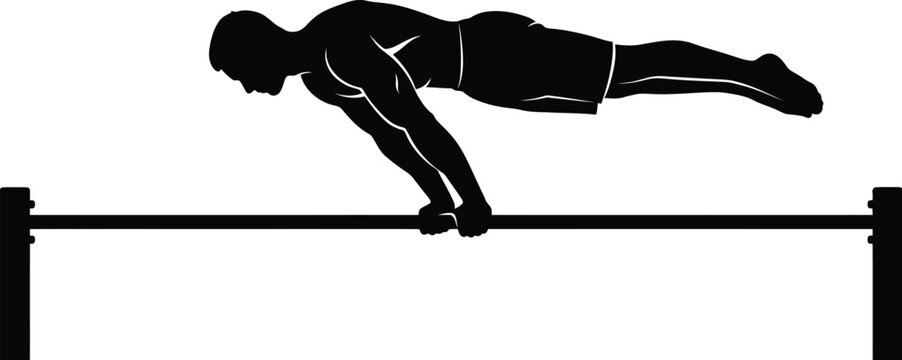 Man Performing Push Up on Parallel Bars Calisthenics Silhouette Illustration