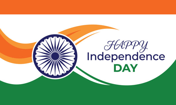 Vibrant indian independence day vector graphic illustration featuring the traditional tricolor flag stripes and the iconic blue ashoka chakra wheel