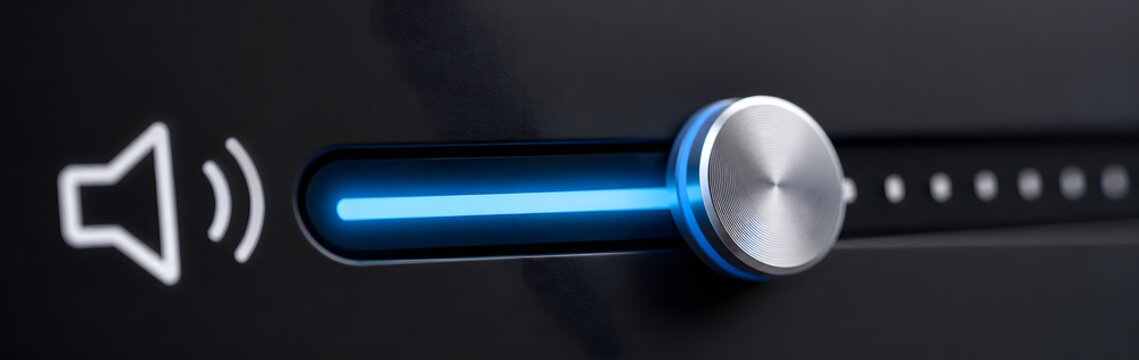 audio volume slider with blue light and metallic knob