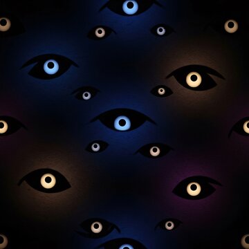 Seamless pattern with glowing eyes in the dark, mysterious halloween background design