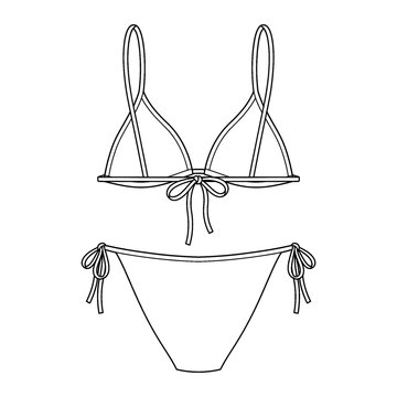 Hand drawn sketch of triangle bikini set back view isolated.