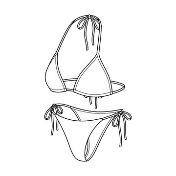 Hand drawn sketch of minimalist string bikini set three quarter view.