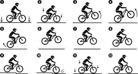 Obraz premium Cyclist Bicycle Riding Techniques Black Silhouette Icons Set