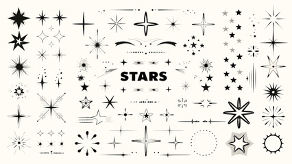 Variety Of Stars Vector Illustration Collection With Burst And Sparkle Designs On White Background astral celestial constellation © Prosit