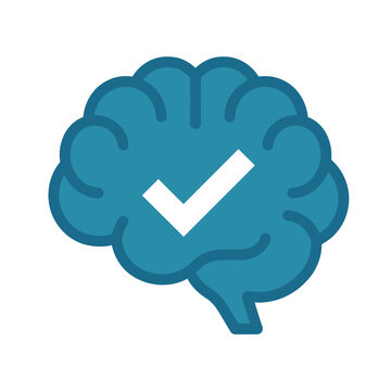 Brain with checkmark icon symbolizing intelligence, learning, or correct decision making