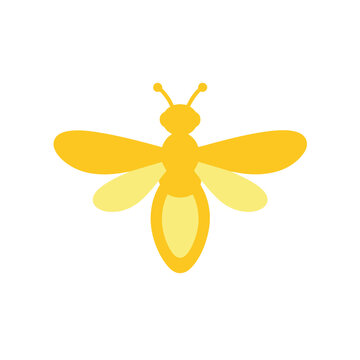 Golden yellow firefly silhouette with glowing wings, simple insect icon, summer night symbol