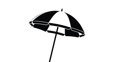 Black and white striped beach umbrella with a slender pole presented as a silhouette parasol shade sunshade © ARSM D