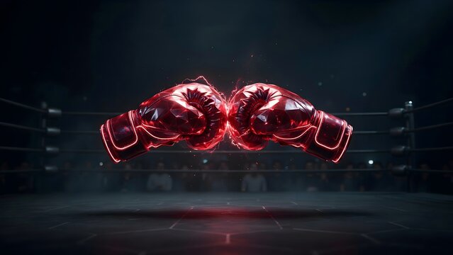 Crystalline energy boxing gloves in dark ring &ndash; Great for combat sports, fitness, and power concepts.