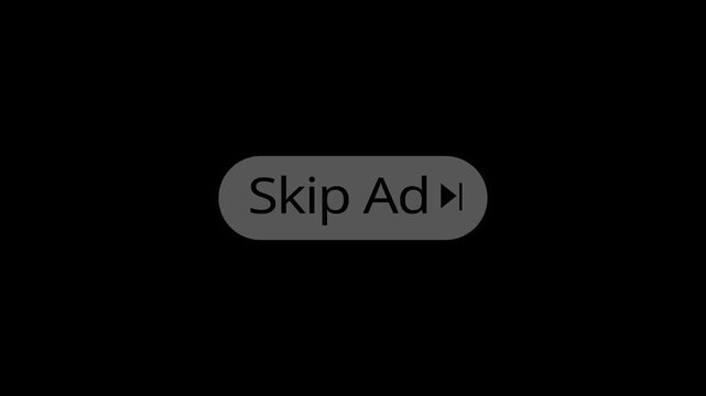 White video skip button visual with black background, cursor pointer, and clean web interface style. Perfect for online ad videos, UI guides, platform promos, browser demos, and motion overlays.