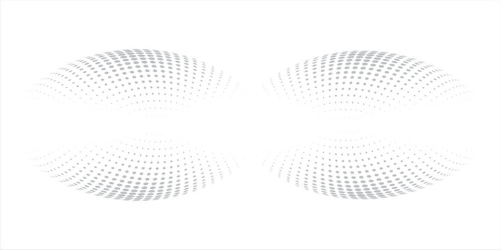3D abstract grey halftone dotted double wave pattern, 3D curved dot matrix infinity shape vector isolated on white background.