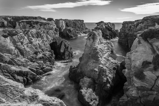 Long exposure picture of Plage de Port Bara on the french atlantic coast.