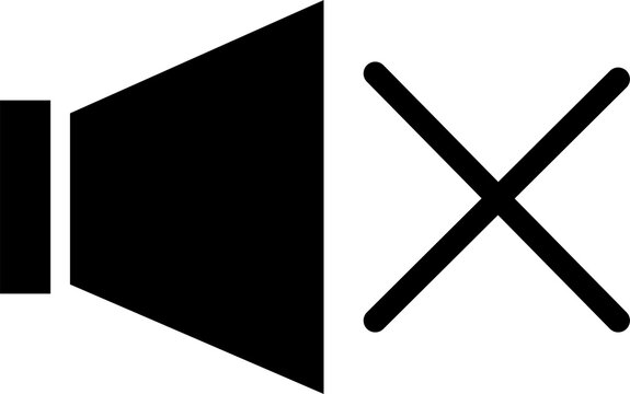 Muted audio speaker with crossed lines indicating sound off or silent mode for user interface