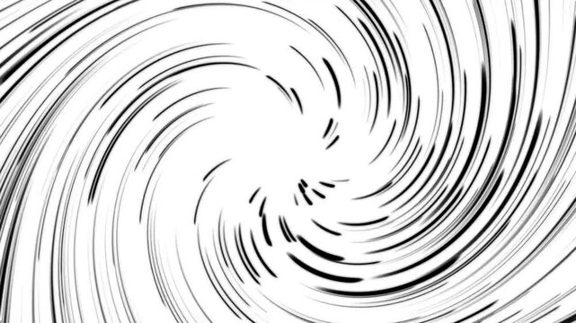Abstract black and white spiral motion background, dynamic swirling radial lines pattern