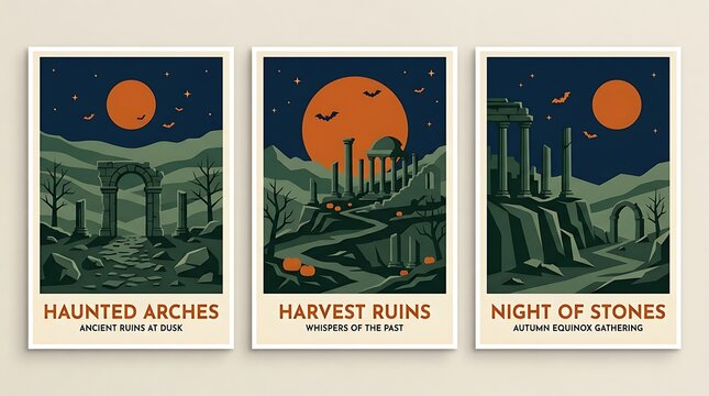 Spooky halloween template set vintage poster designs for october 31st