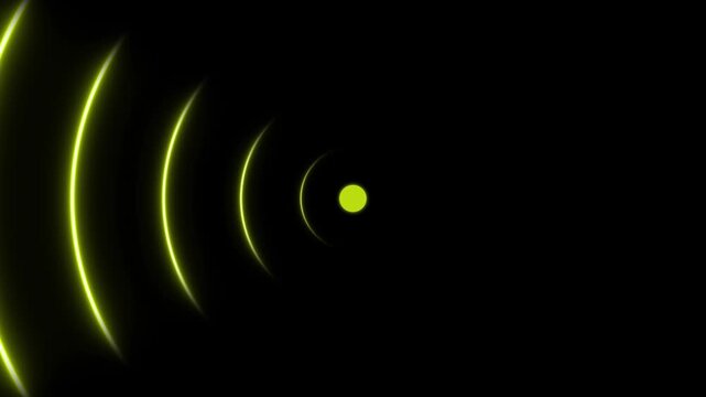 Neon green radio wave signal pulse animation on black background, for technology and, connectivity concepts