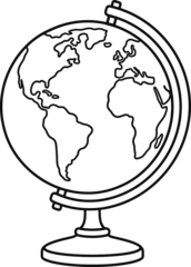 A simple outline drawing of a desktop globe showing the continents of the world © Design Hunter